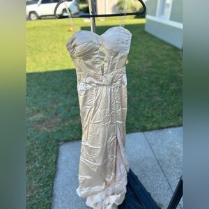 David's Bridal Strapless Cream Gown